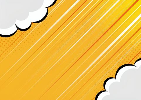 ポップな雲と斜めの効果線の背景素材 効果線,ライン,ドット,雲,ポップ,オレンジ色,背景のイラスト素材
