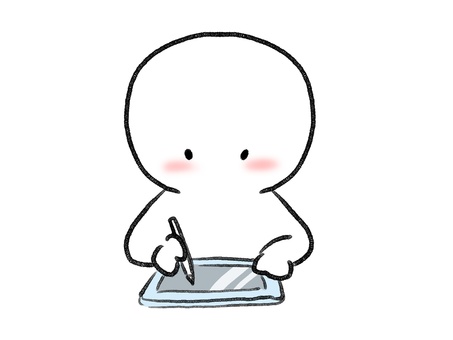 液タブを使って絵を描く棒人間 棒人間,人物,液晶タブレット,手描き,落書き,表情,黒,シンプル,素材,背景透過のイラスト素材