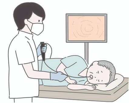 医師が高齢男性に胃カメラを挿入 胃カメラ,内視鏡検査,健康診断,人間ドック,不安,緊張,恐怖,高齢者,シニア,男性のイラスト素材