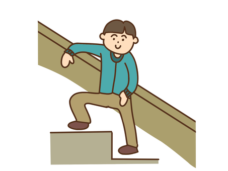 階段で立ち止まる男の子のイラスト 男性,男の子,階段,エスカレーター,立ち止まる,ポーズ,立ち絵,1人,ソロ,挿絵のイラスト素材