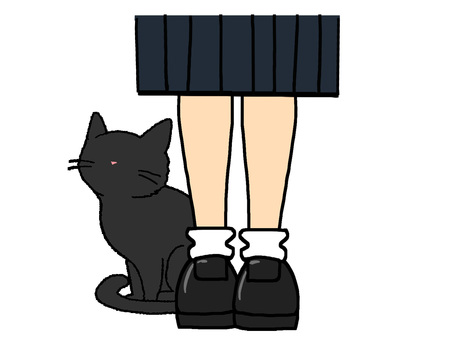 制服と猫 猫,制服,スカート,学生服,学生,pop調,手描き,挿絵,ワンポイント,素材のイラスト素材