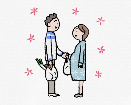 妊婦を気遣う夫のイラスト 妊婦,妊娠,夫婦,家族,思いやり,優しさ,サポート,妊娠中,夫,妻のイラスト素材