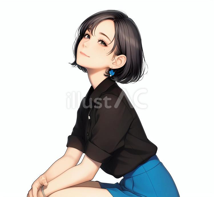 手を添える女性 女性,アニメ,ポーズのイラスト素材