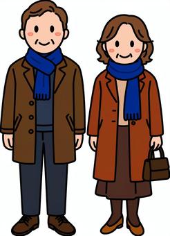 冬服のネイビーのおじさんおばさんです。 冬服のネイビーのおじさんおばさんです。 中年,シンプル,衣装,冬,ファッション,防寒,マフラー,おじさん,おばさん,ネイビーのイラスト素材