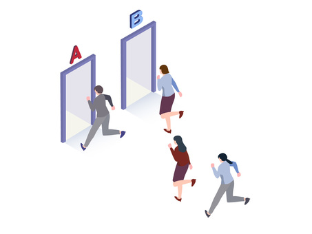 それぞれの選択をする女性会社員 選択,選ぶ,進路,急ぐ,走る,人物,女性,ol,スーツ,会社員のイラスト素材