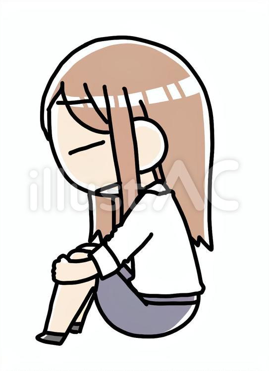 さみしく膝を抱える女性 女性,さみしく,体育座りのイラスト素材