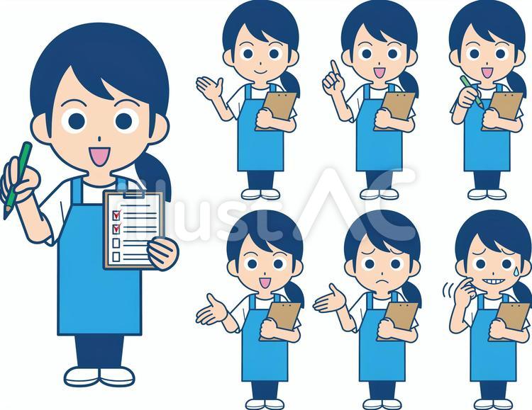 作業員の女性　セット　エプロン 女性,作業員,制服のイラスト素材