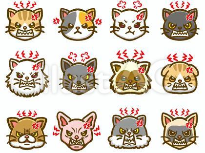 怒っている猫の顔アイコン素材セット