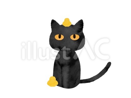 水彩風黒猫とひよこのキャラクターアイコン