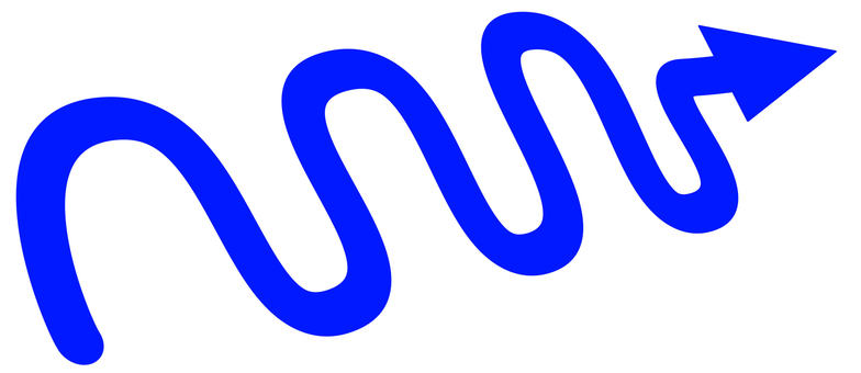 グネグネと蛇行する青い矢印 矢印,アイコン,右向き,蛇行,うねうね,グネグネ,湾曲,説明,ビジネス,資料のイラスト素材