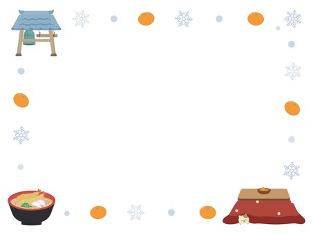 大晦日のモチーフフレーム 大晦日,大みそか,冬,フレーム,枠,タイトル,タイトル枠,見出し,こたつ,みかんのイラスト素材