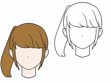 サイドポニテ サイドポニーテール,髪型,頭,シンプル,茶髪,色あり,色なし,モノクロ,線画のイラスト素材