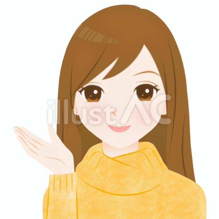 セーターを着た女性案内 表情,ジェスチャー,案内のイラスト素材