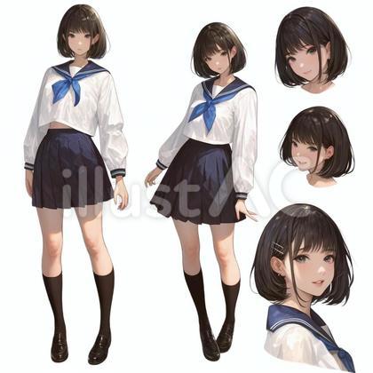 セーラー服の女子高生 74 ペン画 | イラストレーター 藤井美智子