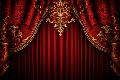 Luxurious red curtains with gold decoration, curtain, stage, stage screen, JPG