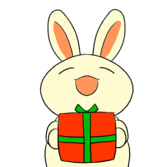 プレゼントをもらったうさぎのキャラクター プレゼント,クリスマス,誕生日,贈り物,お祝い,うさぎ,マスコット,キャラクター,もらうのイラスト素材