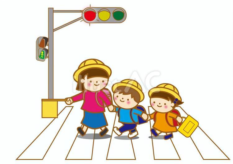 横断歩道を渡る小学生 横断歩道,信号,渡るのイラスト素材