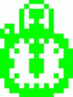 ドット絵の緑のストップウォッチです。 ドット絵,ストップウォッチ,シンプル,計測器,時計,手のひらサイズ,アナログ,ボタン操作,スポーツ用,時間のイラスト素材