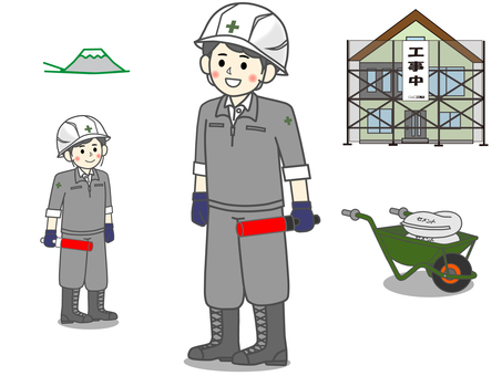 現場で誘導する建設作業員と建築物 建築,土木,建設,工事,現場,作業員,ワーカー,男性,青年,ヘルメットのイラスト素材