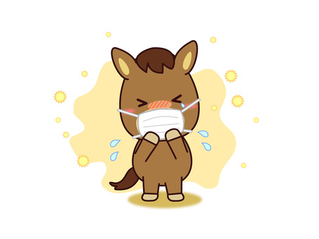 花粉症のお馬さん 馬,午年,干支,花粉症,くしゃみ,マスク,花粉,涙,動物,かわいいのイラスト素材