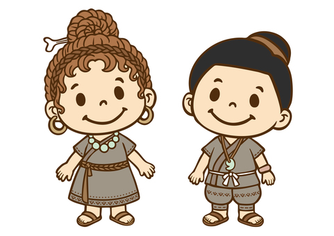 子供職業体験「縄文時代の衣装」 縄文人,縄文時代,アイヌ民族,貝塚人,先史人,石器時代,土器,定住生活,縄文土器,竪穴住居のイラスト素材