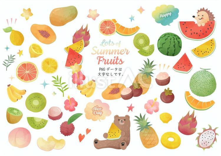 水彩風・夏の果物沢山セット 夏,果物,食べ物のイラスト素材