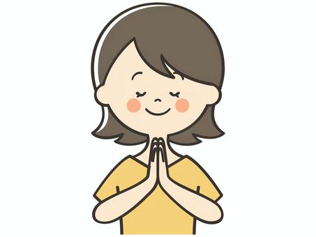 合掌する若い女性 願い事,お願い,祈る,祈願,お祈り,合掌,いただきます,ごちそうさま,人物,女性のイラスト素材