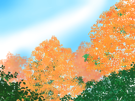 風景のイラスト 風景のイラスト 風景,花,金木犀,青空,秋,背景,壁紙,イラスト,手描きのイラスト素材