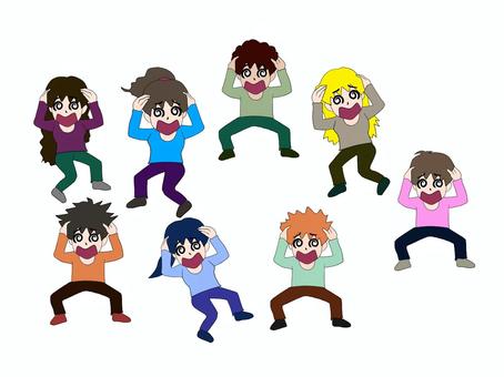 動揺する人々 動揺する人々 動揺,パニック,人々,男性,女性,我を失う,狼狽,戸惑う,困る,焦るのイラスト素材