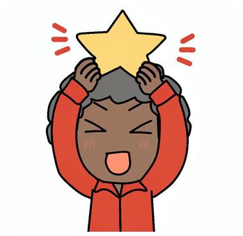 笑って星を持つアフロ男性バストアップ アフロ,男性,星,笑顔,掲げる,持つ,お気に入り,嬉しい,楽しい,喜ぶのイラスト素材