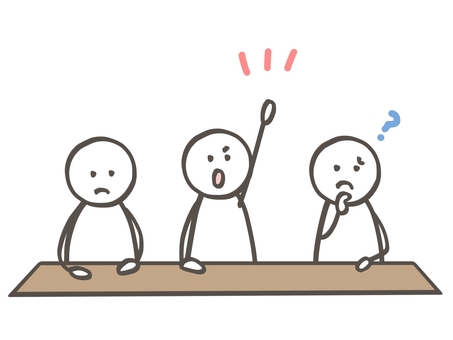 棒人間　講義を聴く人たち 棒人間,人,授業,講義,ミーティング,会議,解説,話し合い,挙手,質問のイラスト素材