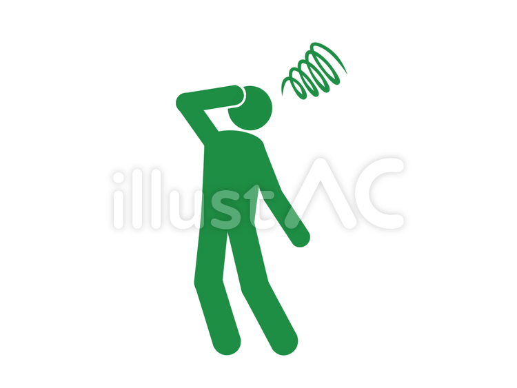 めまい・立ちくらみを起こす人（緑） 熱中症,日射病,熱射病のイラスト素材
