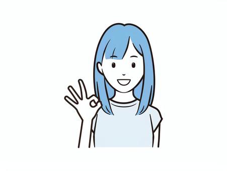 OKサインをする笑顔のTシャツ女性 女性,女の子,okサイン,okポーズ,ok,サイン,ポーズ,笑顔,可愛い,tシャツのイラスト素材