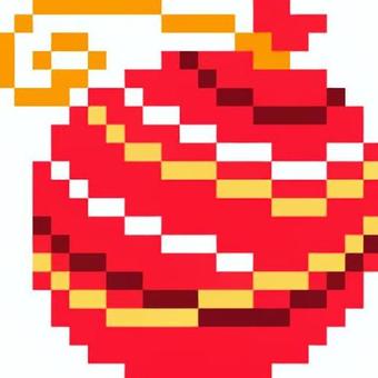 ドット絵の赤の水ヨーヨーです。 ドット絵,ヨーヨー,シンプル,水風船,浮かぶ,つる,屋台,祭り,景品,遊びのイラスト素材