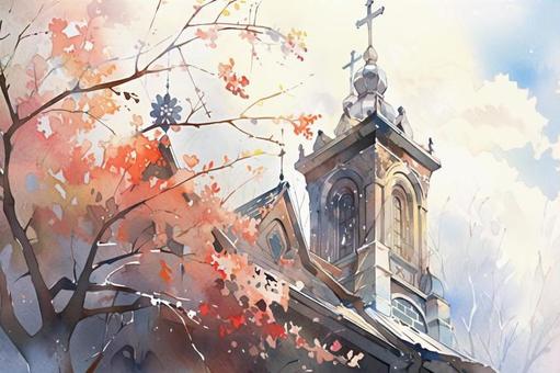 church, watercolor painting, natural, prayer, JPG