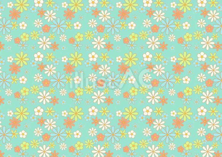 花柄　レトロ　B　グリーン　黄緑 花柄,昭和,レトロのイラスト素材