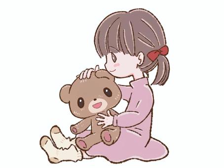 ぬいぐるみを抱く女の子 ぬいぐるみ,人形,クマ,動物,抱く,抱っこ,大好き,お気に入り,遊ぶ,癒しのイラスト素材