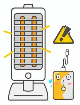 ストーブの傍に置かれたモバイルバッテリー モバイルバッテリー,ストーブ,近く,置く,熱い,危険,危ない,注意,携帯,充電器のイラスト素材