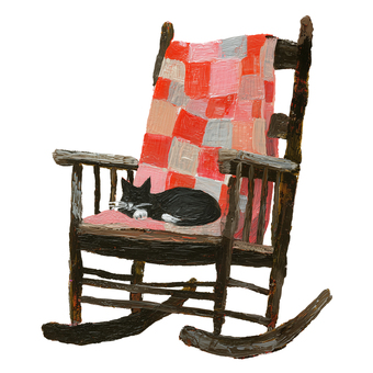 ロッキングチェアで眠る猫 椅子,ロッキングチェア,猫,動物,油絵風,あたたかい,かわいい,ゆるい,シンプル,素朴のイラスト素材