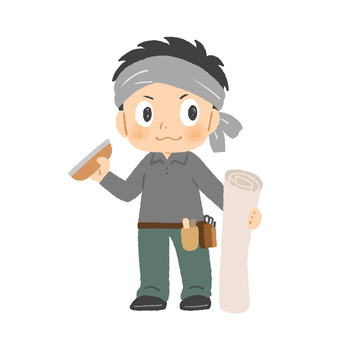 壁紙職人の男性 壁紙,クロス,内装,職人,仕上げ,装飾,インテリア,スムーサー,糊付け,パテ処理のイラスト素材