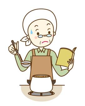 お料理してます4 料理,料理教室,料理する,調理,調理する,エプロン,おじさん,シニア,おやじ,はちまきのイラスト素材