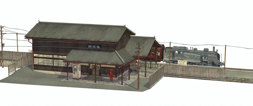 Illustration, 3d modeling, station building, locomotive, 
