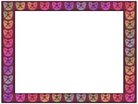 猫の額縁フレ−ム　ネオン　えんじ色 猫,額縁,フレ−ム,ポストカード,メッセージカード,飾り枠,あしらい,かわいい,笑顔,ネオンのイラスト素材