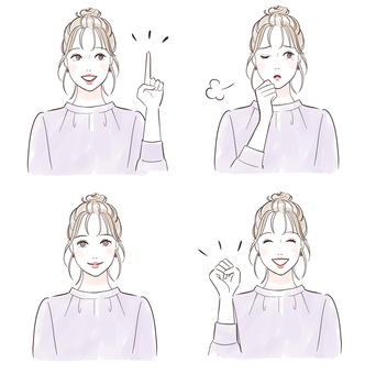 アップヘアの女性の表情セット 人物,女性,きれい,リラックス,笑顔,微笑む,おしゃれ,可愛い,美人,楽しみのイラスト素材