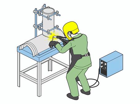 金属部品の溶接B（シンプル配色） 溶接,溶接棒,金属,鋼管,鉄鋼,溶接機,接続,接着,接合,継ぐのイラスト素材