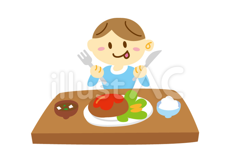 ご飯を食べる男の子　線なし ご飯,食べる,男の子のイラスト素材