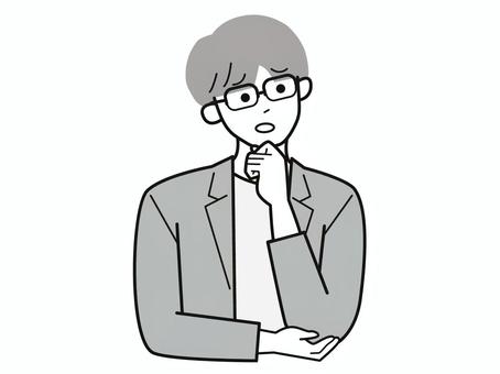 顎に手を当て首傾げる働く男性A/白黒 顎に手を当て首傾げる働く男性A/白黒 首,傾げる,不満,男性,お父さん,会社員,アドバイザー,20代,30代,40代のイラスト素材