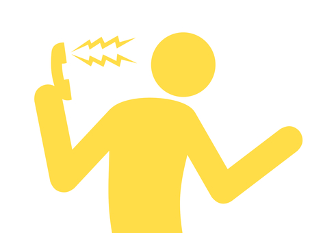 電話受話器の声に驚いて仰け反る人（黄） 人,人物,ピクトグラム,上半身,電話,電信,受話器,電話機,固定電話,話すのイラスト素材