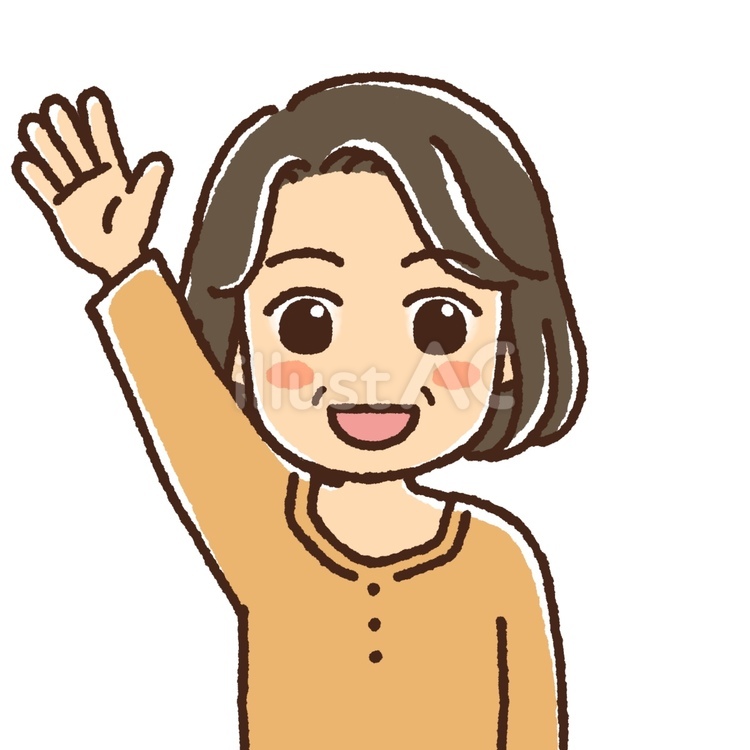 片手を上げている中年女性 女性,中年,40代のイラスト素材