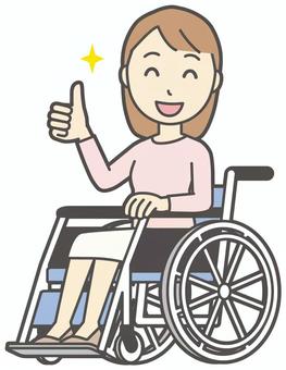  ロングヘア女性-290-全身 車いす,女性,女の子,人物,かわいい,障害者,車椅子,座る,グッドサイン,いいねのイラスト素材